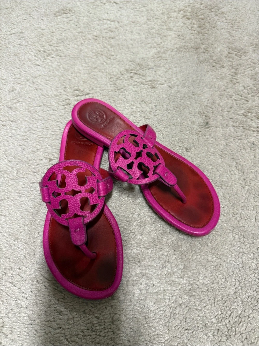 Tory Burch Hot Pink Logo Thong Sandals